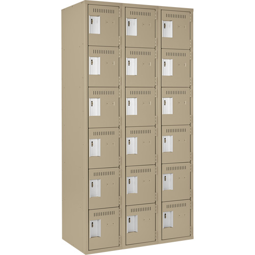 Clean Line Lockerette, 6 -tier, Bank of 3, 36" x 18" x 72", Steel, Beige, Rivet (Assembled) Buying Direct Corp.