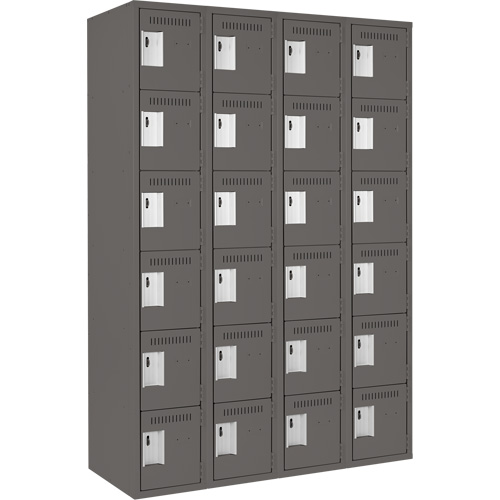 Clean Line Lockerette, 6 -tier, Bank of 4, 48" x 18" x 72", Steel, Charcoal, Rivet (Assembled) Buying Direct Corp.