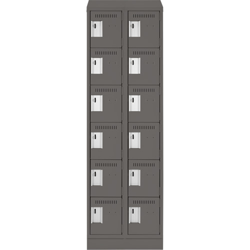 Clean Line Lockerette, 6 -tier, Bank of 2, 24" x 18" x 82", Steel, Charcoal, Rivet (Assembled) Buying Direct Corp.