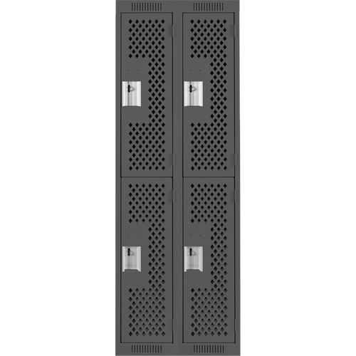 Clean Line Lockers, 2 -tier, Bank of 2, 24" x 12" x 72", Steel, Charcoal, Rivet (Assembled), Perforated Buying Direct Corp.