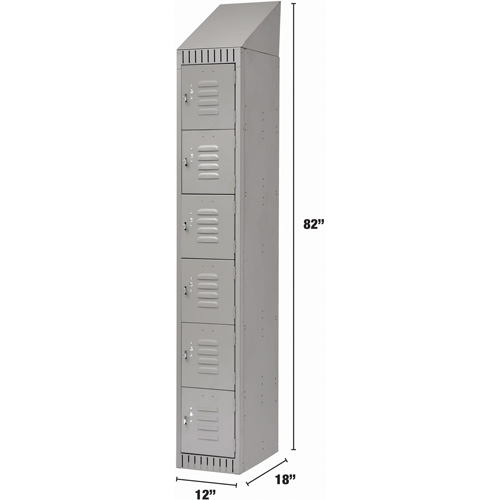 Lockers, 6 -tier, 12" x 18" x 82", Steel, Grey, Knocked Down Buying Direct Corp.