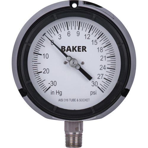 Pressure Gauge, 4-1/2" , 30"-0-30 psi, Bottom Mount, Liquid Filled Analogue Buying Direct Corp.
