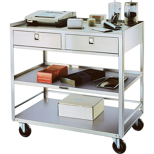 Stainless Steel Equipment Stands, 300 lbs. Capacity, Stainless Steel, 20"/20-1/8" x W, 35" x H, 37"/36-3/8" D, Knocked Down, 2 Drawers Buying Direct Corp.