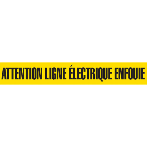 "Attention Ligne &eacute;lectrique Enfouie" Barricade Tape, French, 3" W x 1000' L, Black on Yellow Buying Direct Corp.