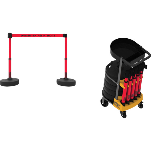 Plus Portable Barrier System Cart Package with Tray, 75' L, Metal/Plastic, Red Buying Direct Corp.