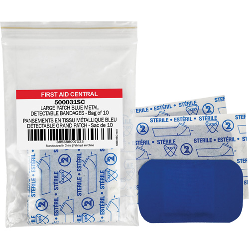 Blue Adhesive Bandages, Rectangular/Square, 3", Fabric Metal Detectable, Non-Sterile Buying Direct Corp.