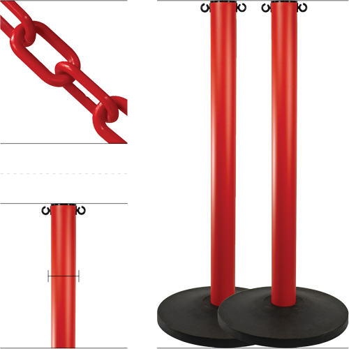 Industrial Stanchion Kit with Plastic Chain, 37" High, Red Buying Direct Corp.