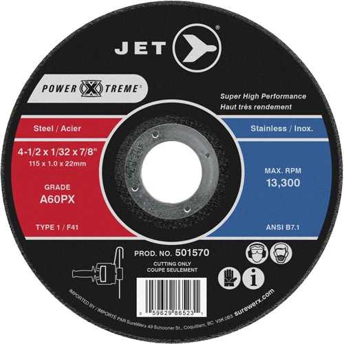 A46PX Power-Xtreme Cut-Off Wheel, 4-1/2" x 1/16", 7/8" Arbor, Type 1, 13300 RPM Buying Direct Corp.