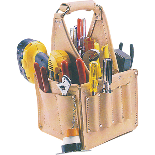 Porte-outils pour &eacute;lectricien et travaux d'entretien, Cuir, 17 pochettes, Beige Buying Direct Corp.