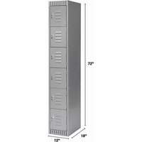 Lockers, 6 -tier, 12" x 18" x 72", Steel, Grey, Knocked Down Buying Direct Corp.