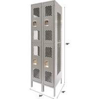 Vented Lockers, 2 -tier, Bank of 2, 24" x 18" x 78", Steel, Grey, Knocked Down, Perforated Buying Direct Corp.
