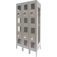 Vented Lockers, 2 -tier, Bank of 3, 36" x 18" x 78", Steel, Grey, Knocked Down, Perforated Buying Direct Corp.