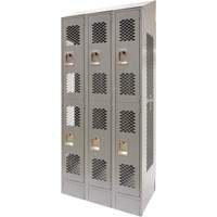 Vented Lockers, 2 -tier, Bank of 3, 36 x 18" x 88", Steel, Grey, Knocked Down, Perforated Buying Direct Corp.