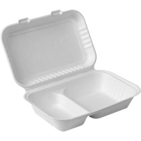 Contenants &agrave; charni&egrave;re pour nourriture compostable avec compartiments, Bagasse, Rectangulaire Buying Direct Corp.