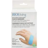 Blue Water-Resistant Bandages, Rectangular/Square, 3", Plastic Metal Detectable, Sterile Buying Direct Corp.